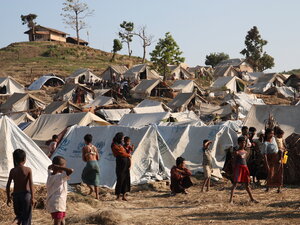 A group of refugees at a UNICEF camp 