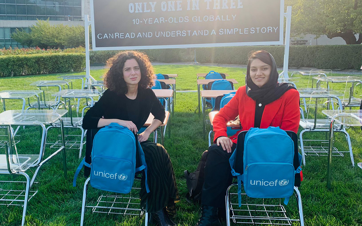 Lika Torikashvili '22 and Aisha Khurram during their visit to the United Nations Transforming Education Summit at the UN Headquarters in New York City in September 2022.