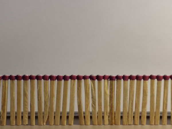 Ethan Knechel Us/Them, 2016 Matches and cyanoacrylate 33’ x 2.5” x .1”