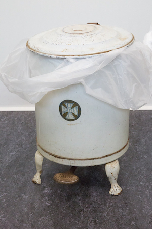 small white antique waste can