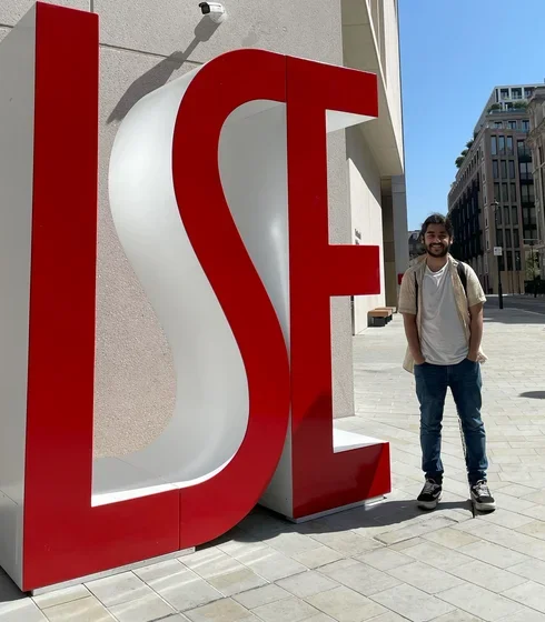 Student at London School of Economics sign