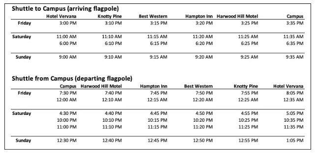 Shuttle Schedule timetable