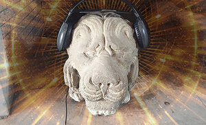 Image of lion with headphones