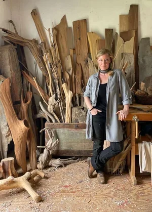 Image of Caitlin Roben and sculptures