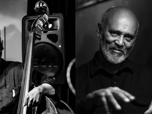 William Parker & Cooper-Moore in black and white with their instruments