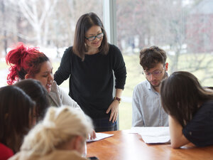 Faculty member Ikuko Yoshida teaching a class at Bennington College