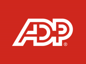Capital letters ADP in white on red background