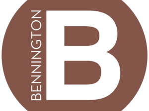 White capital B on a brown background, with the word Bennington aligned vertically next to it