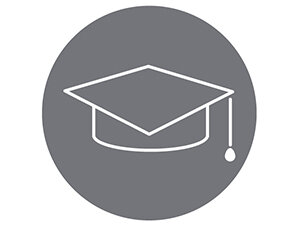 line drawing of a grad. cap on a grey background