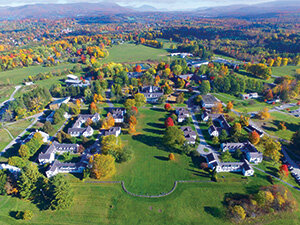 aerial shot of Bennington campus in the fall