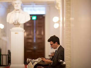 student working at vermont statehouse