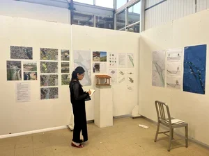 Tisa Shrestha with her architecture project, “The River the City Forgot,” which focused on flood-related disaster adaptation on the Kodku River Bank in Lalitpur, Nepal.