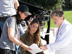 Director and co-writer Sheryl Glubok, left, with Natalie Gold and Jeremy Swift on one of 21 Colorado locations for the Denver Film Festival featured film ‘Welcome to the Fishbowl.’ (By And Large Medialabs/Courtesy Devon Wycoff)