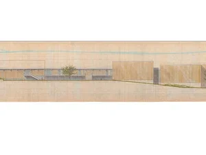 Robertson Ward, Jr., VAPA Complex Schematic East West Elevation (detail), colored pencil on paper, 1968.