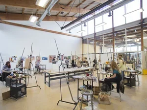 Students in the Visual and Performing Arts building at Bennington College