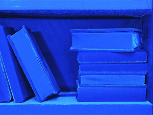 Photo of blue book shelf
