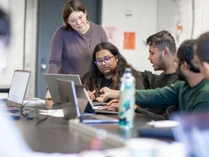 Katie Montovan, faculty member in math, during a class with students