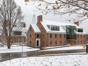 brick building (commons) in the snow