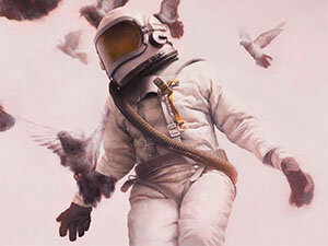 Image of astronaut surrounded by birds