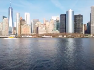 view from across the river to the new york city skyline