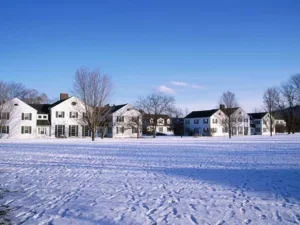 snowy college campus