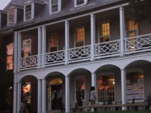 front view of commons at dusk