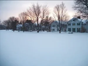 Bennington campus in the snow at dusk