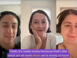 Image of Sofia Alvarez with podcasters