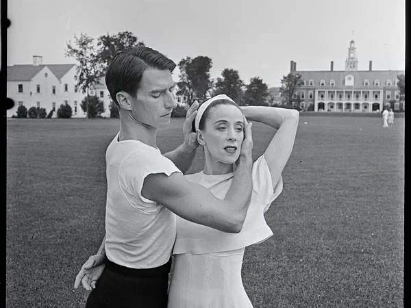 Martha Graham with Erick Hawkins at Bennington in 1941. Photo by Hans Knopf, Courtesy Jacob’s Pillow Archives.