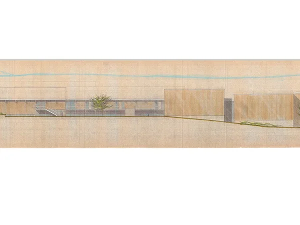 Robertson Ward, Jr., VAPA Complex Schematic East West Elevation (detail), colored pencil on paper, 1968.