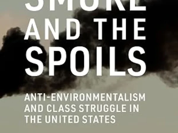 Book cover of The Smoke and the Spoils. It features the title in white across a gray background with black smoke spilling across