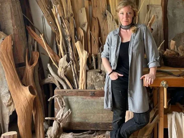 Image of Caitlin Roben and sculptures