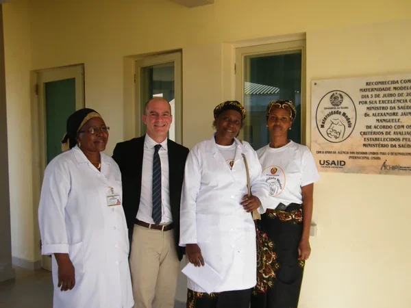 At a different Model Maternity inauguration in Mozambique, me with my colleague, Dr. Ernestina David  (to my right), and two hospital nurses.