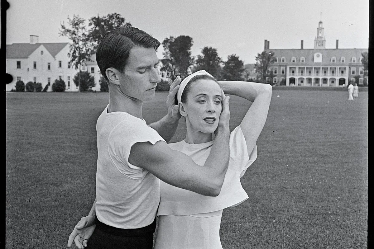Martha Graham with Erick Hawkins at Bennington in 1941. Photo by Hans Knopf, Courtesy Jacob’s Pillow Archives.
