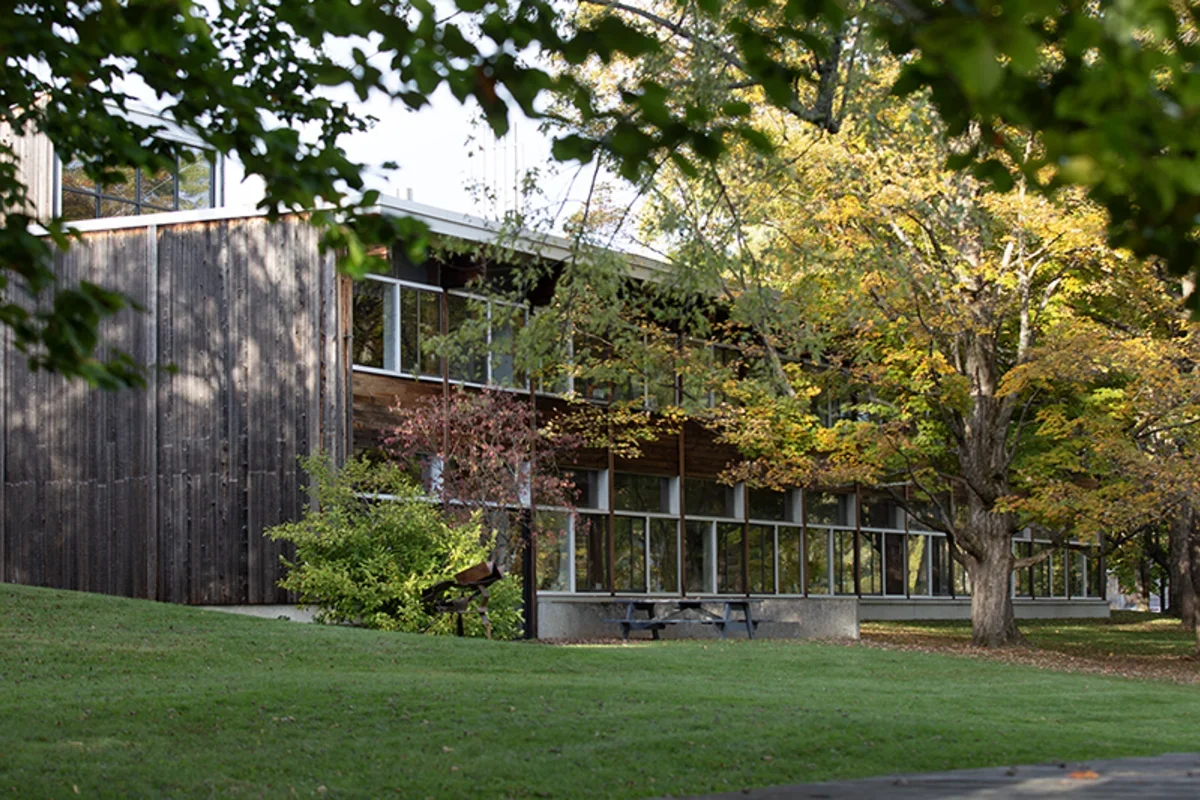 The north side of Dickinson Science Building at Bennington College taken from a position east of the building.