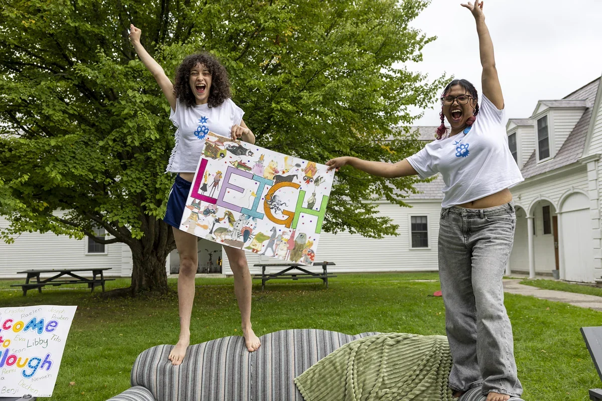 Willa Donovan ’26 and Proteety Amiron ’29, House Chairs of Leigh, welcome new students.