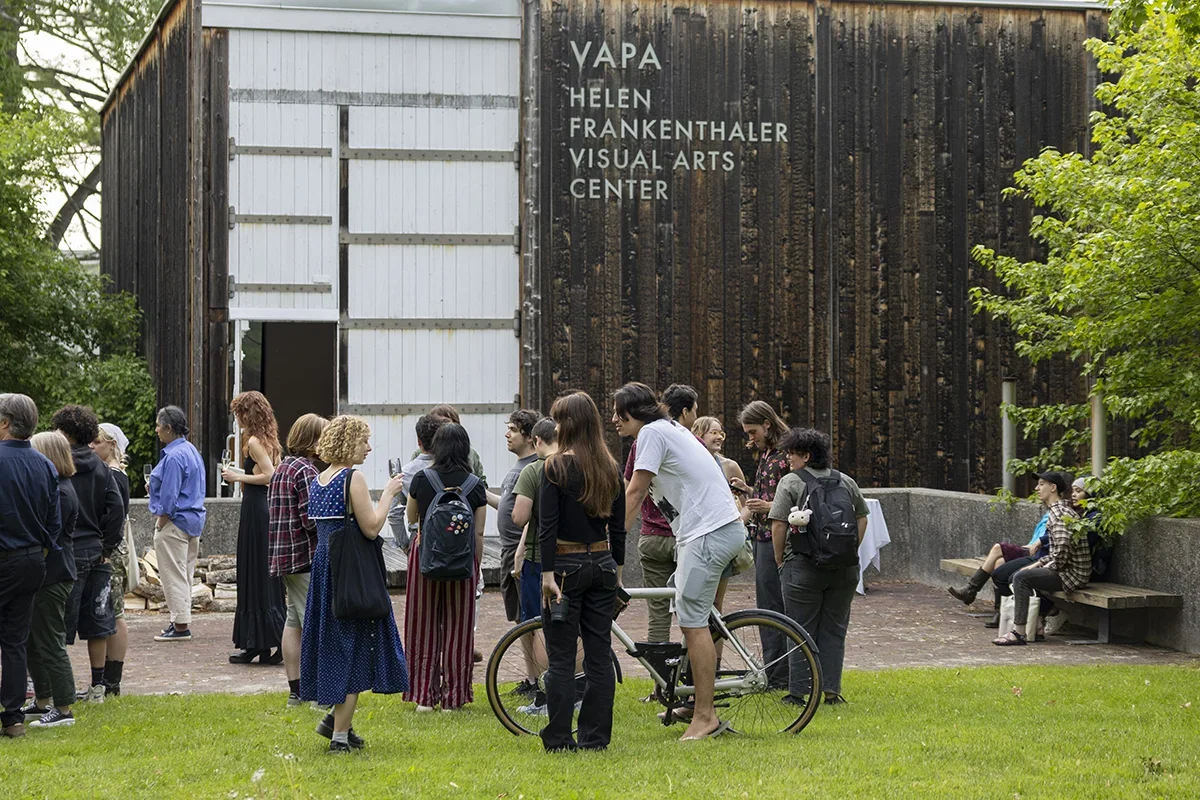 Students outside the northwest corner of Bennington College's Visual and Performing Arts Center