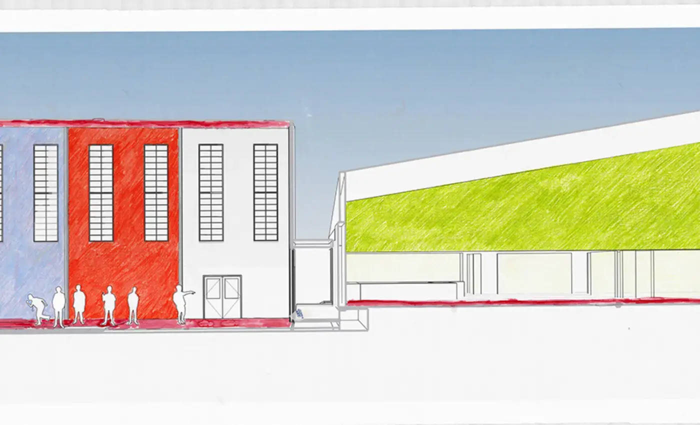 East-West section through addition 