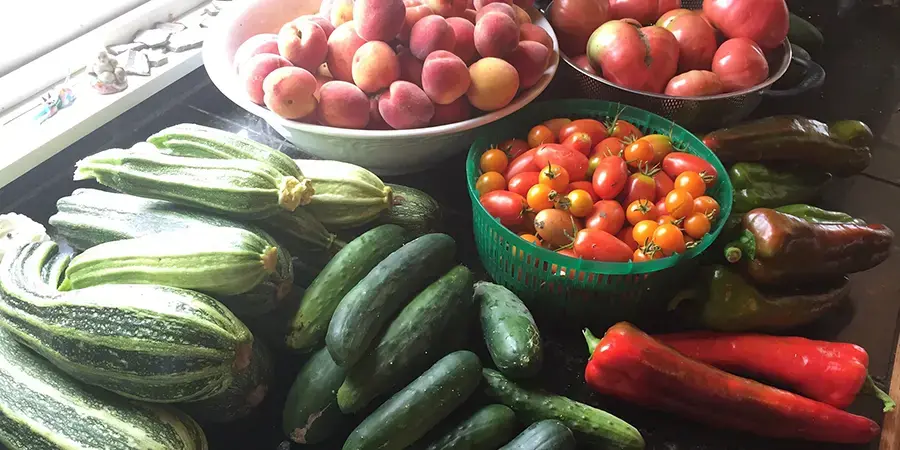 a table with bowls of vegetables on it