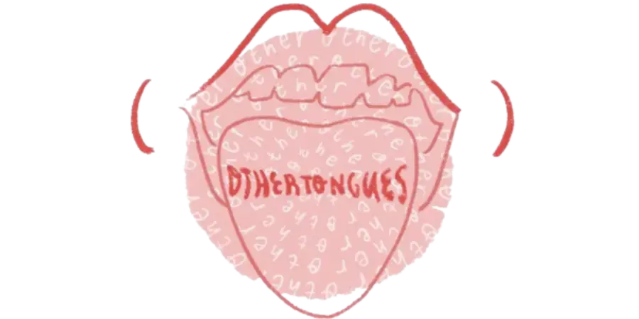 a drawing of an open mouth with the word Mothertongue written on the tongue 