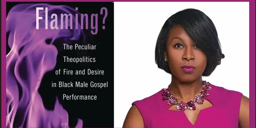 a pink poster with the word "flaming" and a woman in a pink shirt