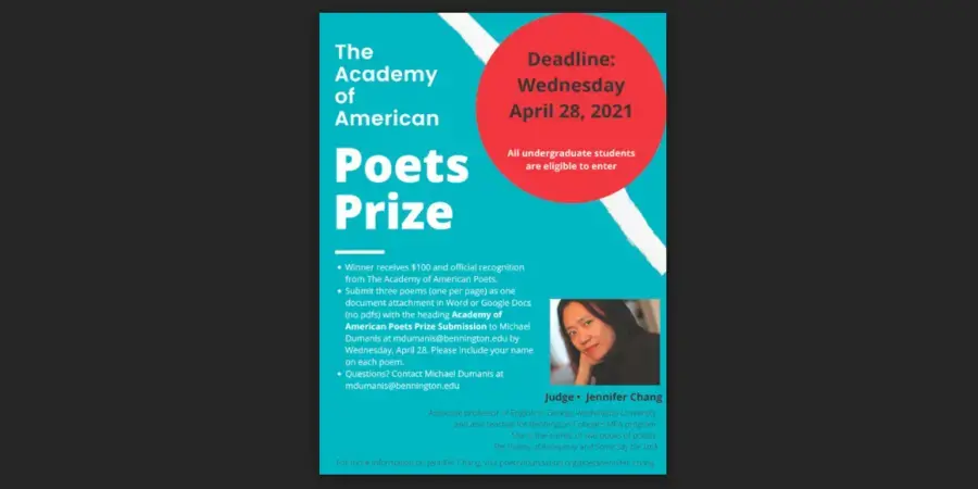 Deadline for 2021 Academy of American Poets Prize flyer
