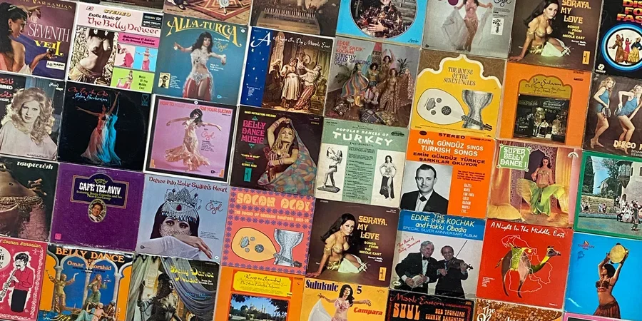 Detail of belly-dancing records collected by Brenda Corman Alpar, ’62, and her son, Joseph Alpar, Bennington music faculty