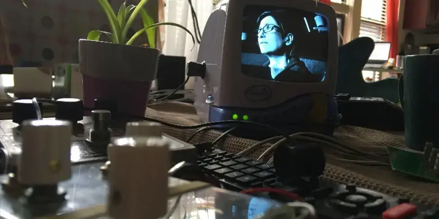 tv screen with female face on it 