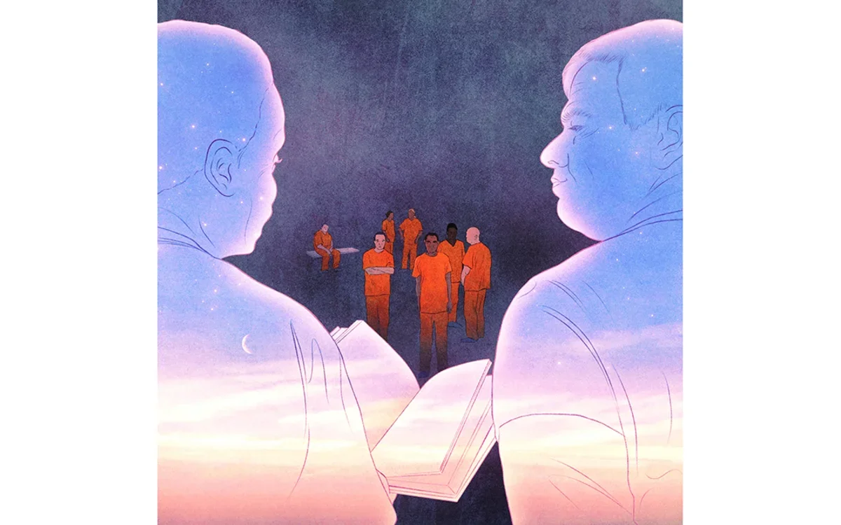 Image of teachers reading to students in jumpsuits