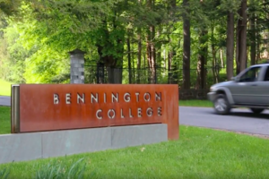 car driving by a sign that says bennington college