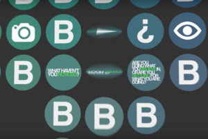 Grey screen with little blue and turquoise circles with the letter "B" in them