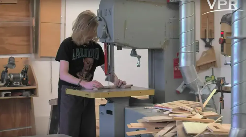 Photo of Bennington student in woodshop