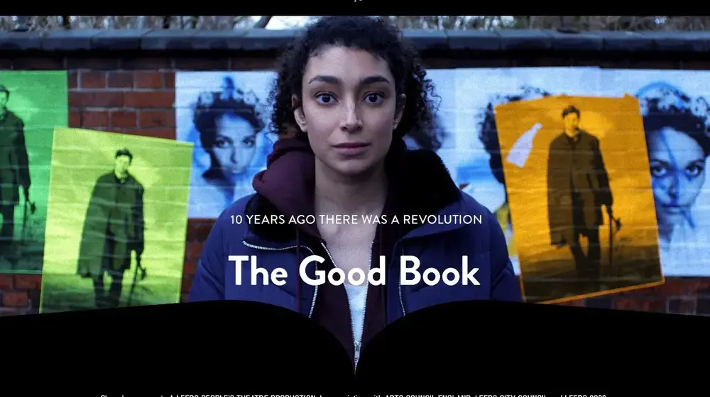 Image of woman in front of posters