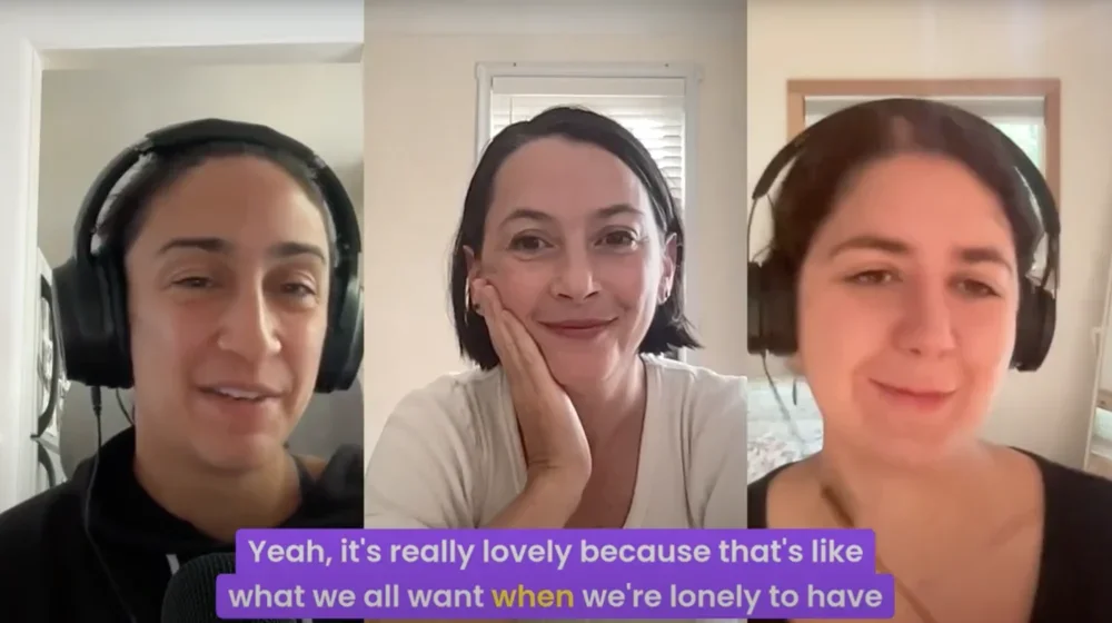 Image of Sofia Alvarez with podcasters